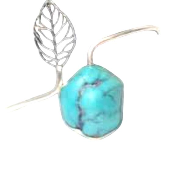 Mod Leaf Turquoise Howlite Rock 925 Wire Bracelet - Picture 4 of 11